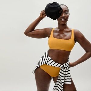 Everlane ReNew Square Neck Bikini Set | Mustard Yellow | Size Small